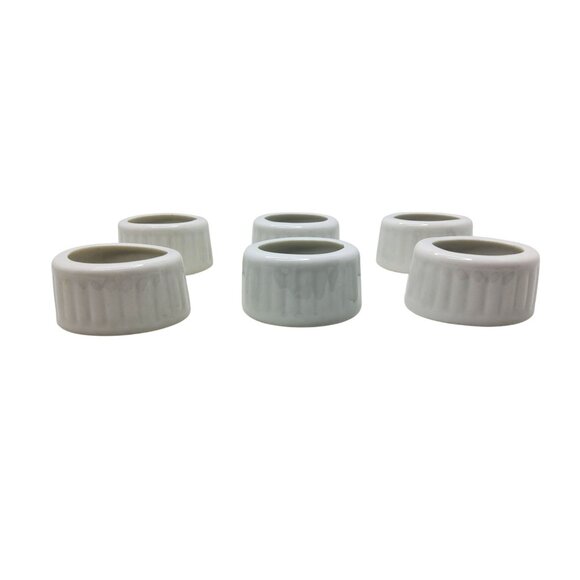 Set Of 6 Vintage White Ceramic Ribbed and Tapered Napkin Rings - Picture 2 of 5